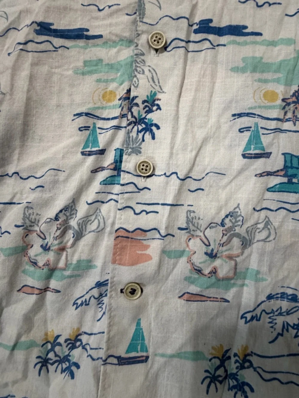 Izod Men's Light Blue Tropical-Print Short-Sleeve Button-Down Shirt Size XL - Picture 5 of 10